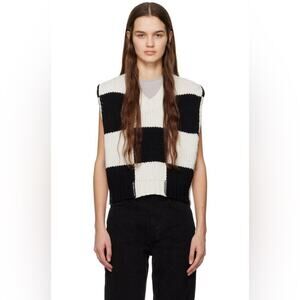 FRAME Cherkered Wool Vest in Black Off White Small
